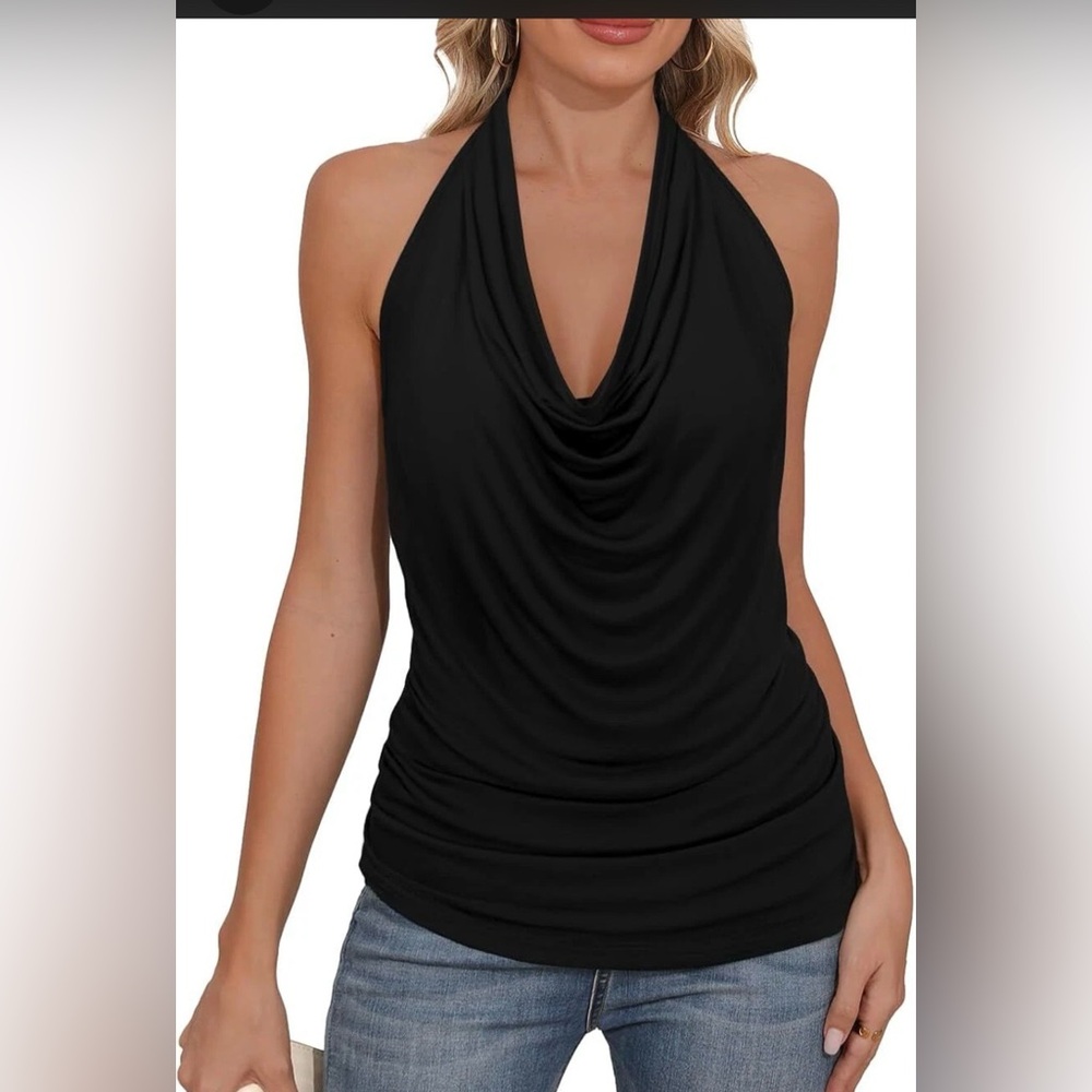 Chic Black Halter Neck Blouse